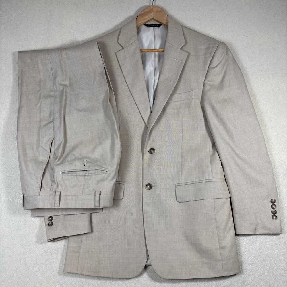Jos A Bank Suit Mens 38 Tan 2 Button Cotton Wool Blend Tailored Fit Pants 26x30‎
